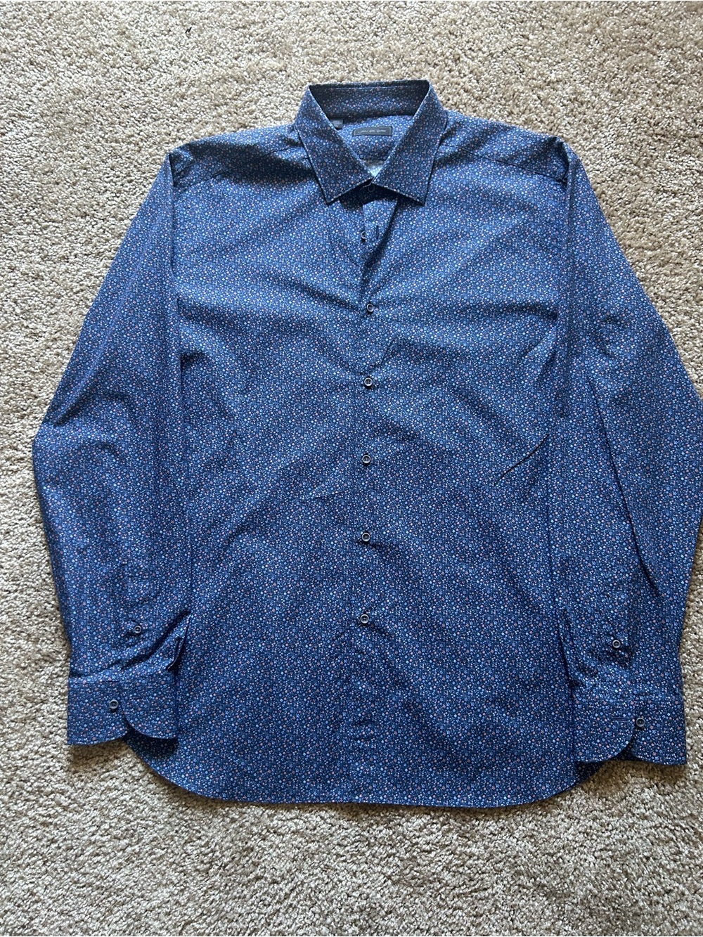 Saks Fifth Avenue Blue Microdot Long Sleeve Dress Shirt